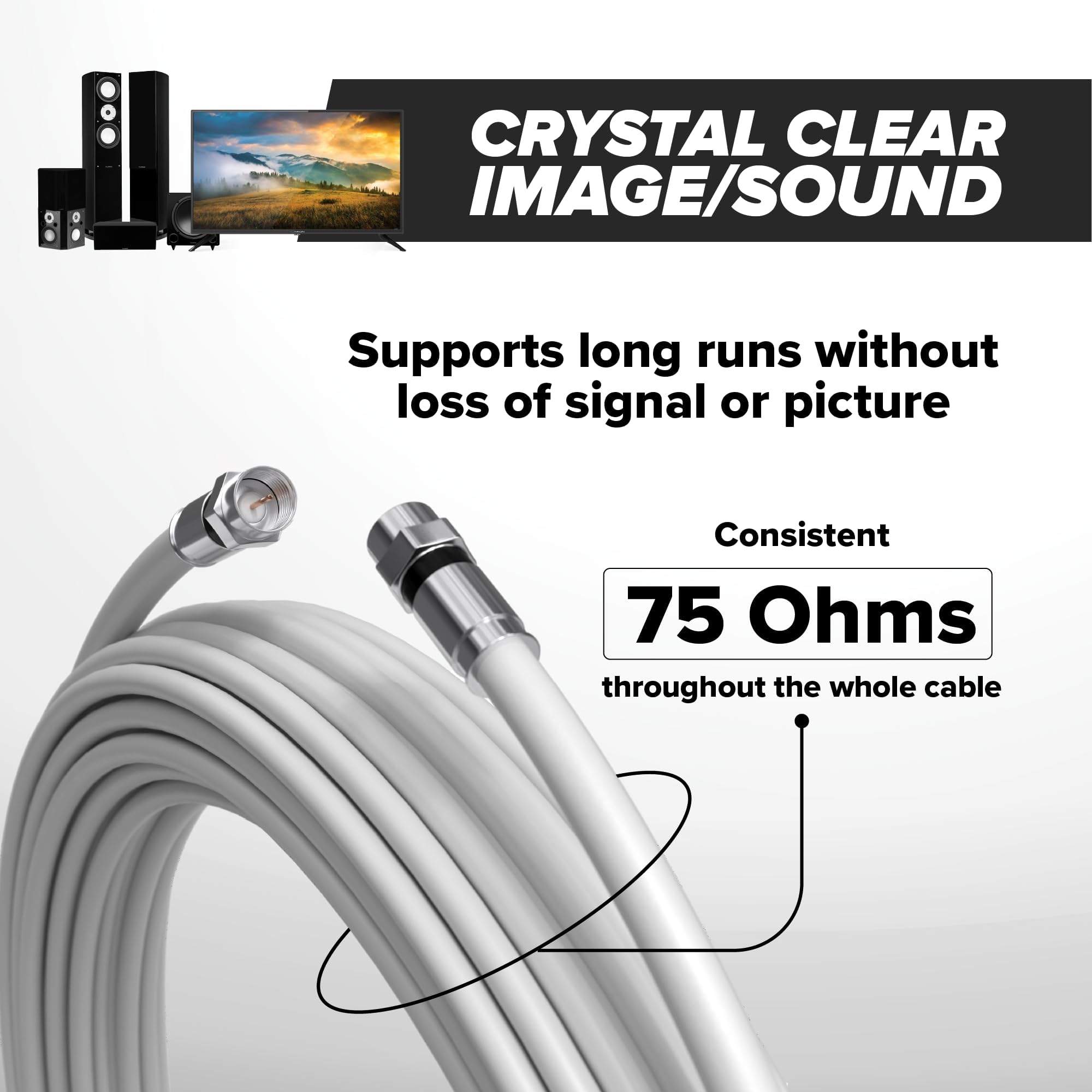 THE CIMPLE CO - Cable coaxial RG6 de 200 pies - Cable coaxial RG6 para televisores, antenas, Internet, CATV, audio/video - Cable coaxial blindado dual para interiores y exteriores, 60 metros, color