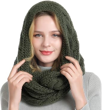 Hat and Scarf Set for Women Thick Winter Cable Knit Beanie Scarf Dark Olive Set