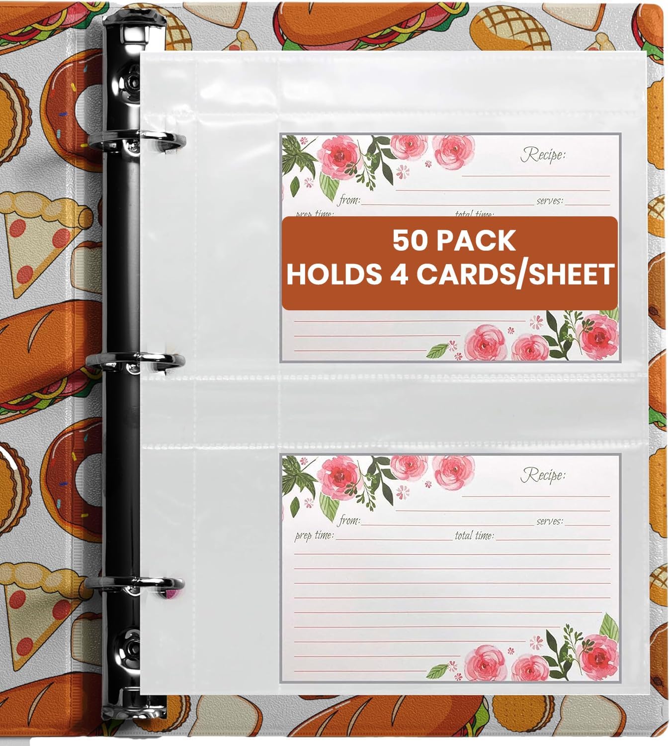 Recipe Card Protectors 4x6 for 3 Ring Binder, 50 Pack (200 Pockets) – Clear Sleeves Hold 4 Per Page, Refill Sheets for Recipe Book, Photo Sleeves & Index Card Sleeve Organizer, Archival Safe