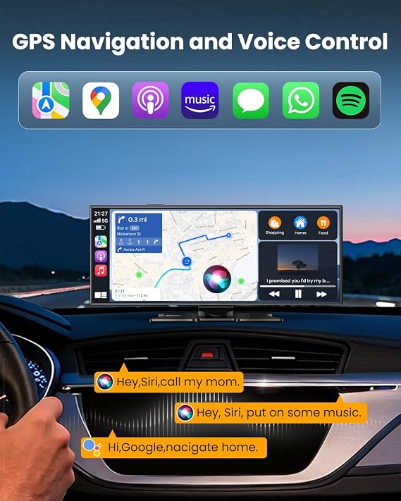 11.5 Largest Wireless Carplay Screen for Car, Portable A pple Carplay & Android Auto Touch Screen, 4K Dash Cam/App Control/1080p Backup Camera/Mirror Link/Voice Control/GPS/Bluetooth,for All Vehicles