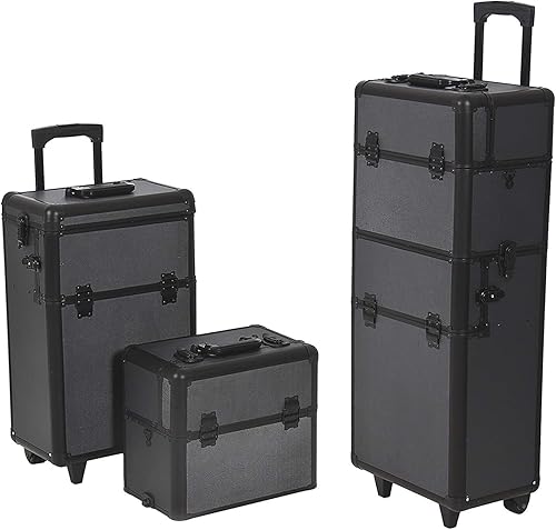 SciencePurchase 2-en-1 Rolling MUA Cosmetic Makeup Artist Train Case con cuerpo de aluminio negro