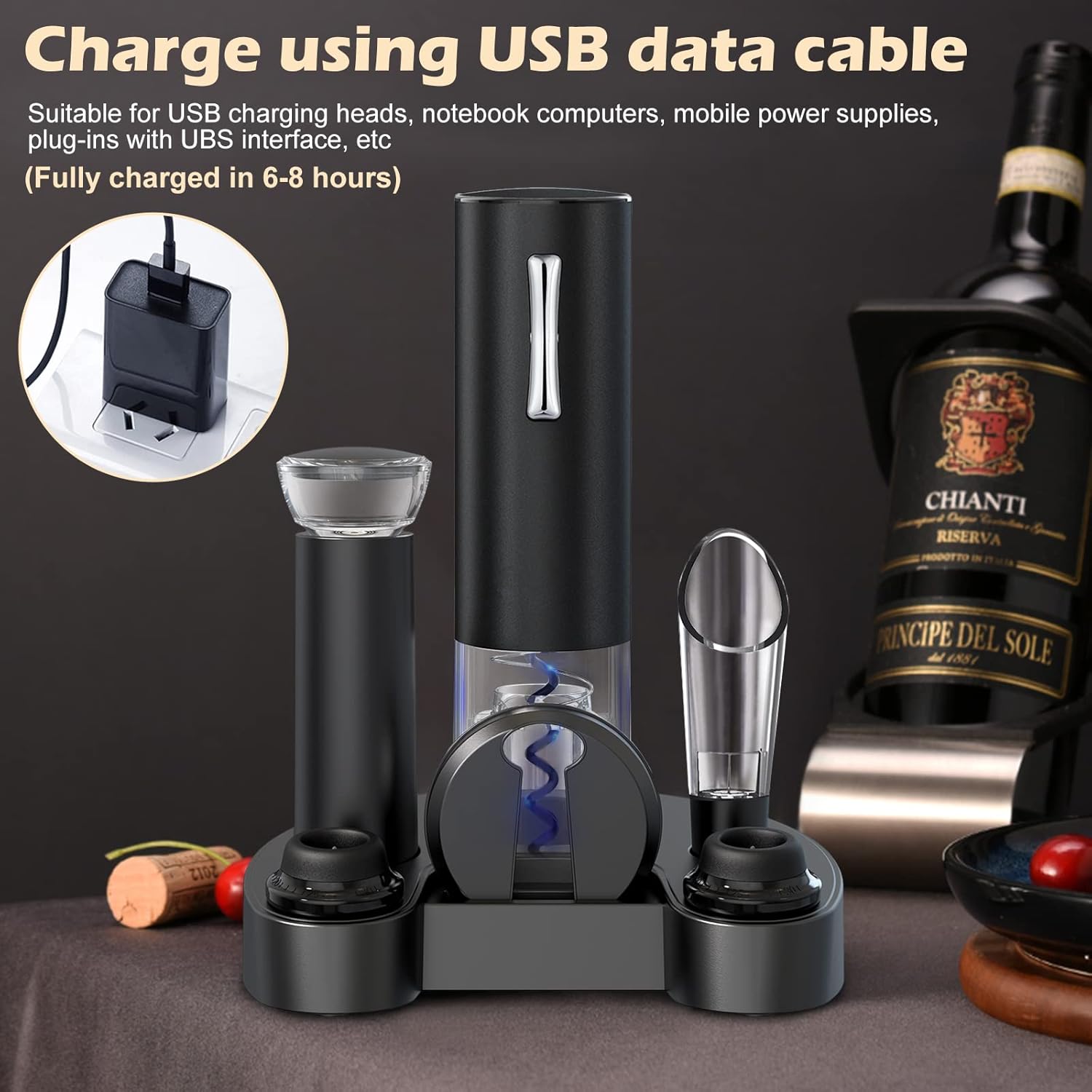 Anpro Electric Wine Bottle Opener charging setup
