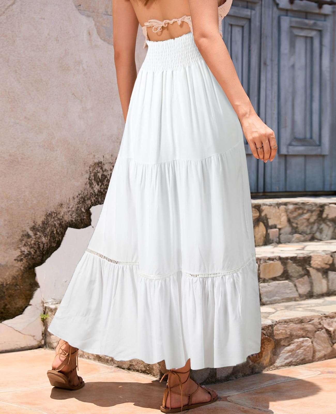 Genfien Falda Larga Bohemia para Mujer 2 en 1 Cintura Alta Elástica Maxi Línea A Verano Playa