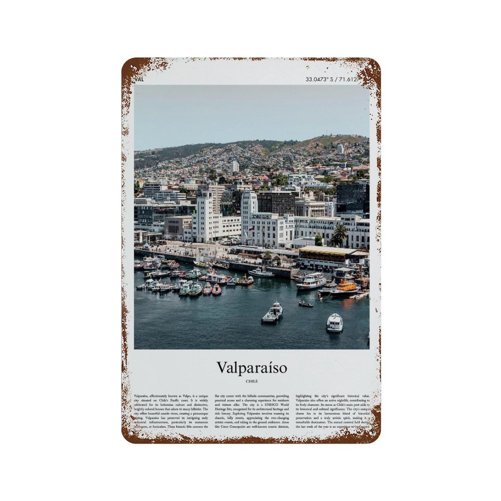 xiaoxiaoshen Valparaíso Chile City Scenery Wall Decor Art Metal Tin Poster Modern Home Decor Art Home Bar Shop Decorations Vintage Sign 30x20cm