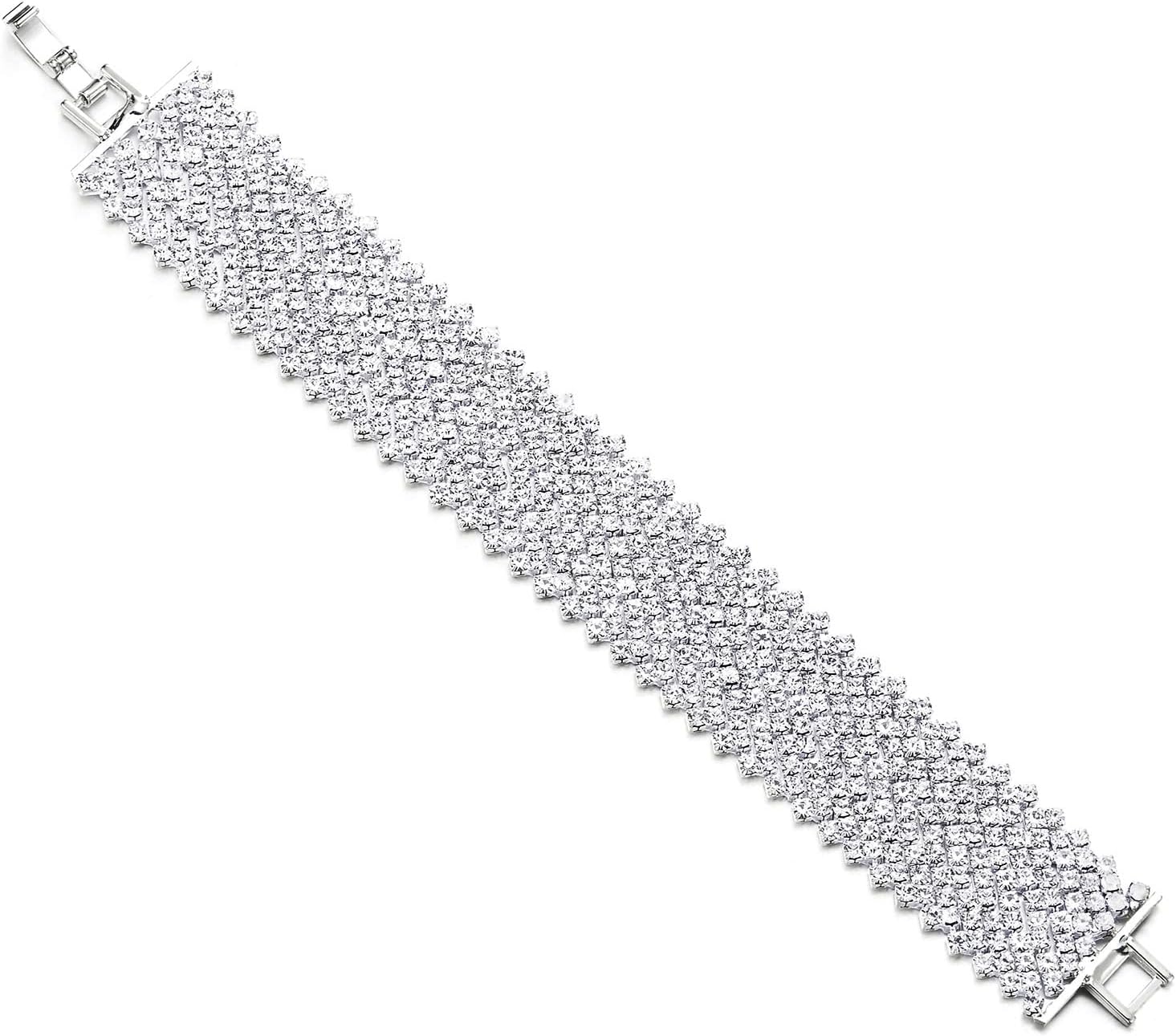 Sparkling Womens Rhinestones Pave Cluster Wide Bangle Bracelet, Bling Bling - Image 3
