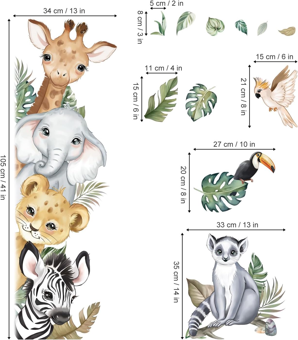 decalmile Jungle Animals Door Wall Decals Safari Elephant Giraffe Wall Stickers Kids Room Baby Nursery Bedroom Door Wall Decor - Image 5