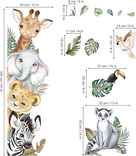 Miniatura 4 de decalmile Calcomanías de pared para puerta, diseño de animales de la selva, elefante, jirafa, para habitación de niños, habitación de bebé
