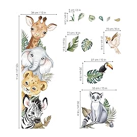 decalmile Jungle Animals Door Wall Decals Safari Elephant Giraffe Wall Stickers Kids Room Baby Nursery Bedroom Door Wall Decor
