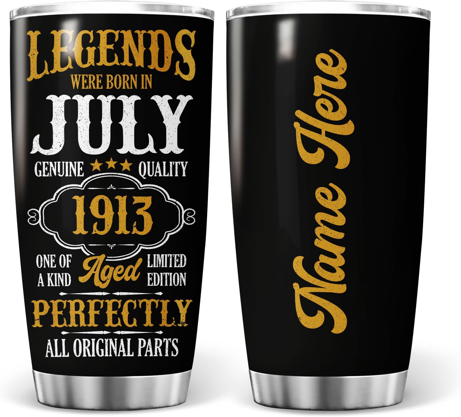 PADOVO 110th Birthday Legends Tumbler Customized July 1913 Cup to Grandparents Family Friends Brother Sister for Anniversary Occasions Stainless Steel Vacuum Tumblers 20oz