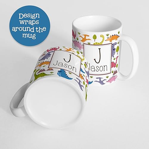 Miniatura 2 de Personalized Dino Crowd Monogram Kids Mug with Name and Initial, Lightweight Polymer