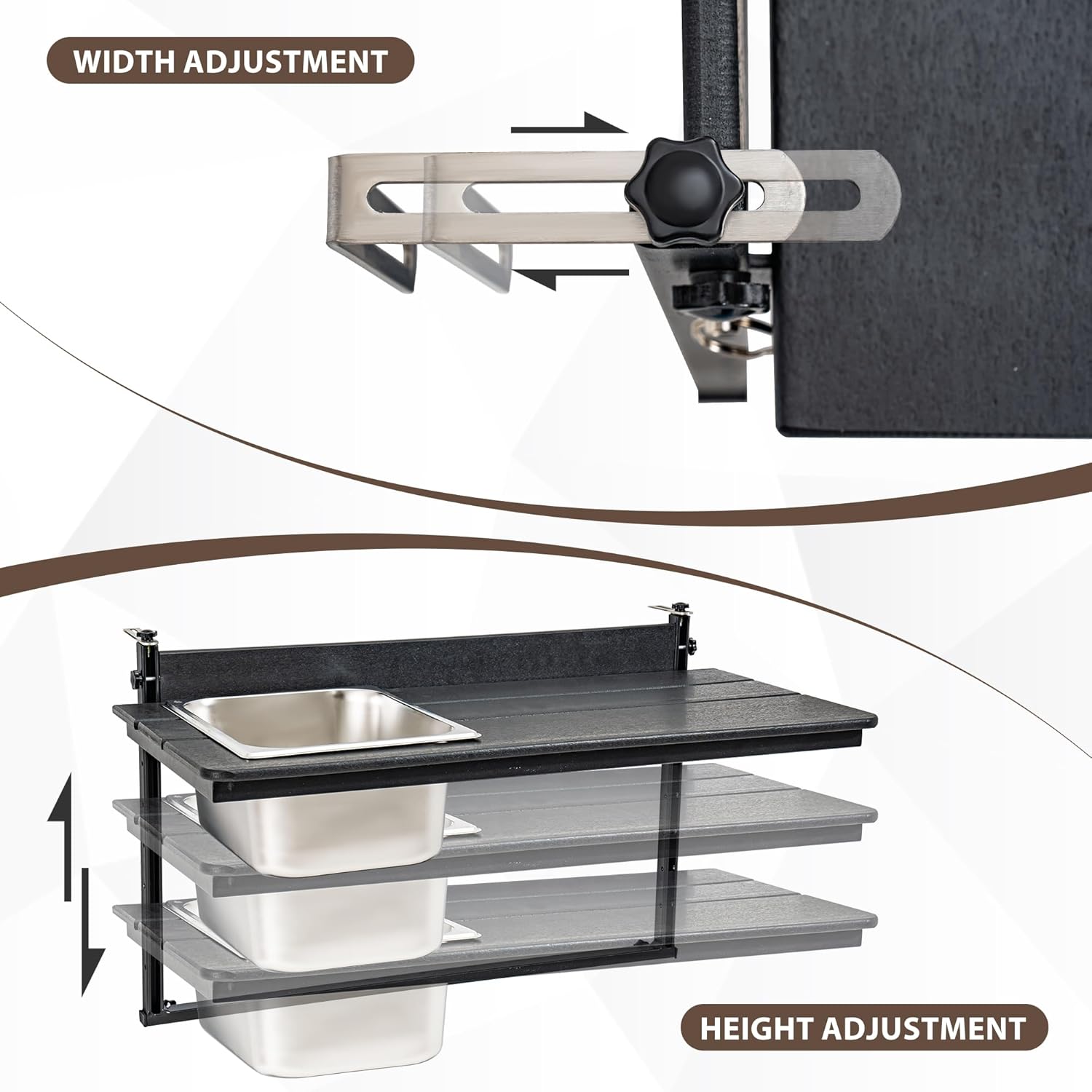 Sundale Outdoor 32" Large Folding Balcony Table with Ice Bucket for Railing, Patio HDPE Bar Adjustable Hanging Mounted Table for Baluster Garden Deck, Black