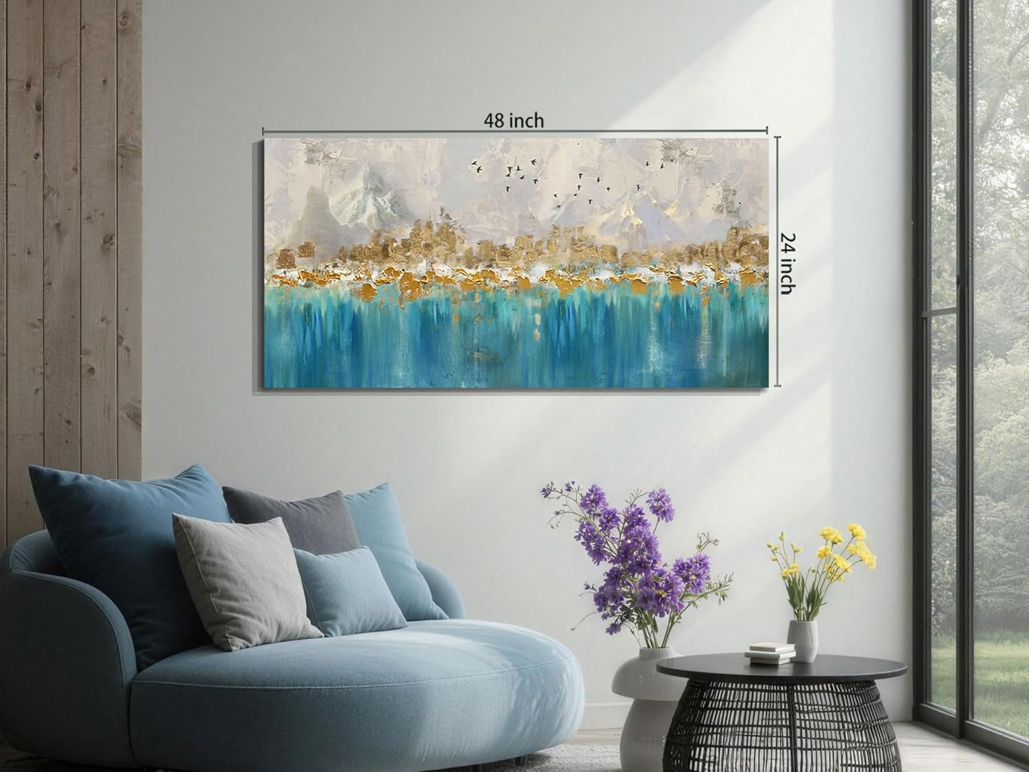Arjun Abstract Canvas Wall Art for Mens Room, Gold Mountain Hand Painted Textured Living Room Wall Decor Picture, Large Bedroom Painting Artwork Framed Home Office Wall Decor 48"x24"