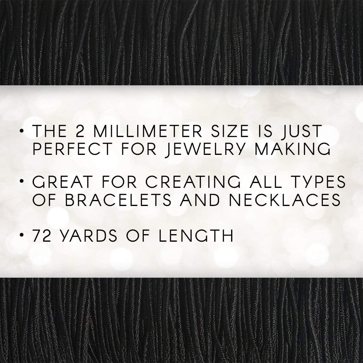 Darice Black Elastic Cord, 2mm Thick, 72 Yard Roll – Perfect for Jewelry Making, Easy to Cut to Size, Black Rubber Covered with Black Polyester – Craft Cord for Beading, Hair Ties and Home Uses