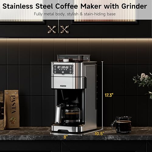 Miniatura 8 de Cafetera de goteo con molinillo integrado, cafetera de 10 tazas con temporizador de retardo de 24 horas, pantalla táctil, autolimpieza, filtro