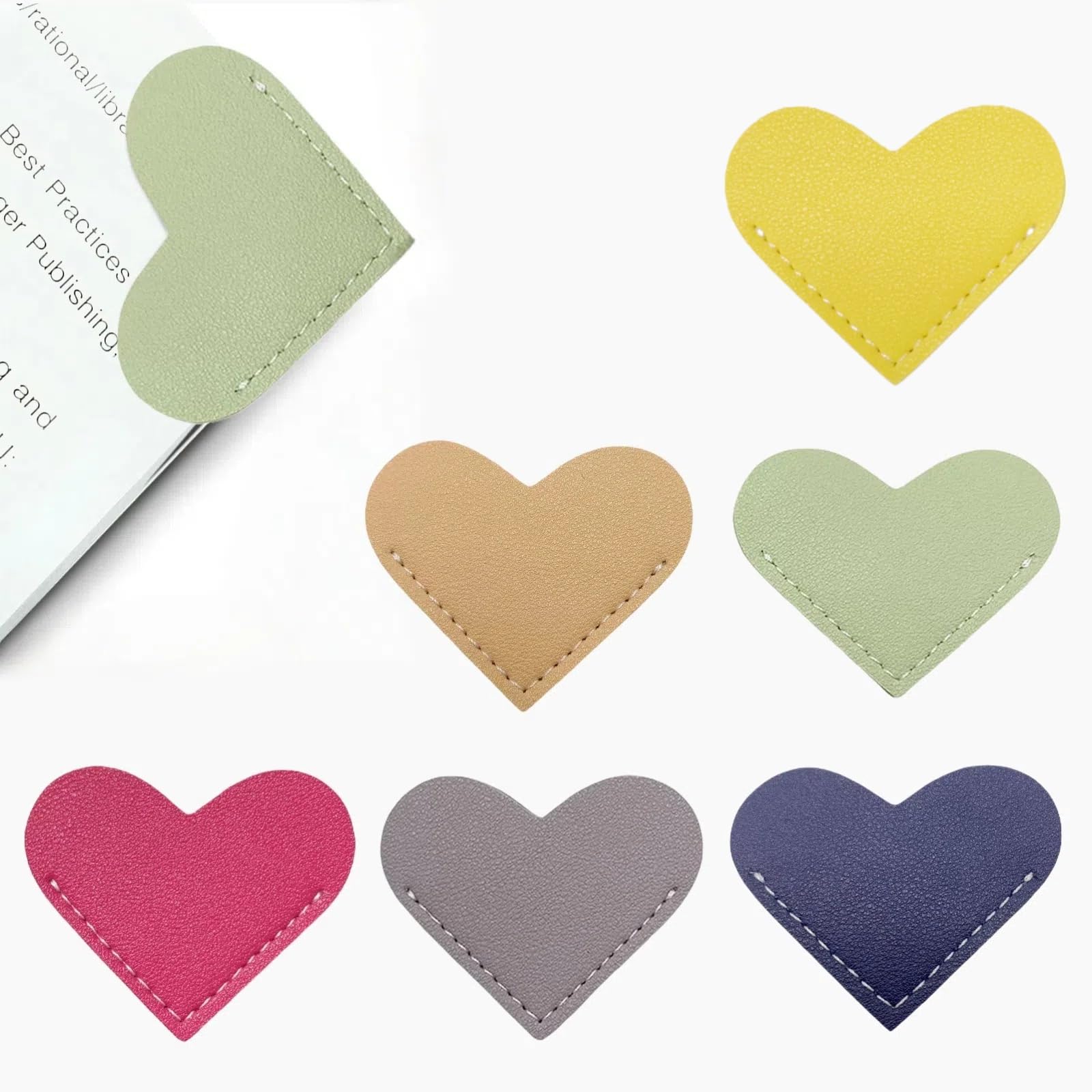Leather Heart Bookmarks - Winjeto 6 Pieces Cute Corner Page Book Marks for Teachers Students Book Reading Lovers, for School Office Home Supplies (