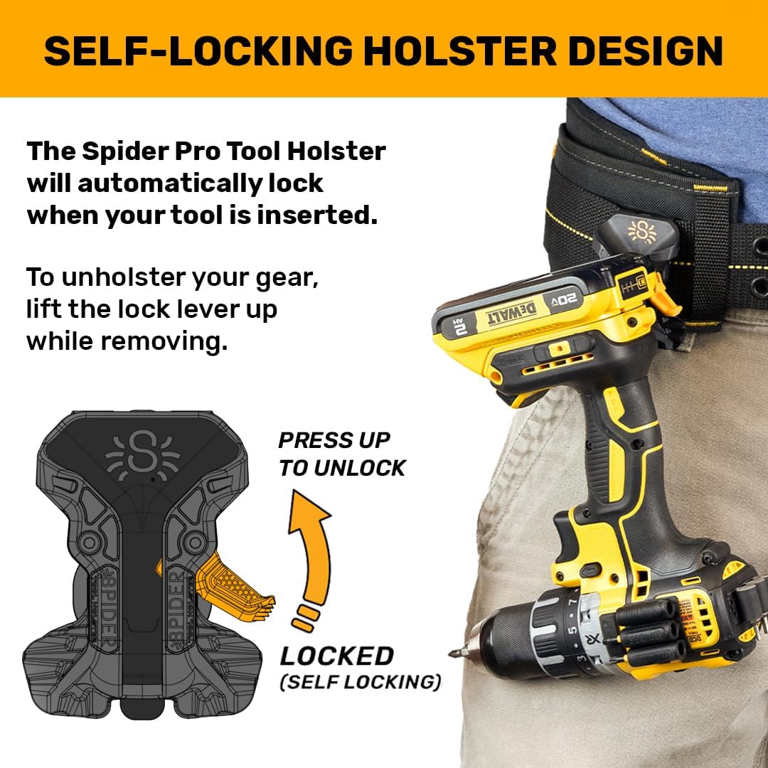 Spider Tool Holster - Pro Tool Holster + One Tool Grip + One Driver Pin - Upgraded, Self Locking Multi Tool Holder with Ambidextrous Thumb Lock - Image 2