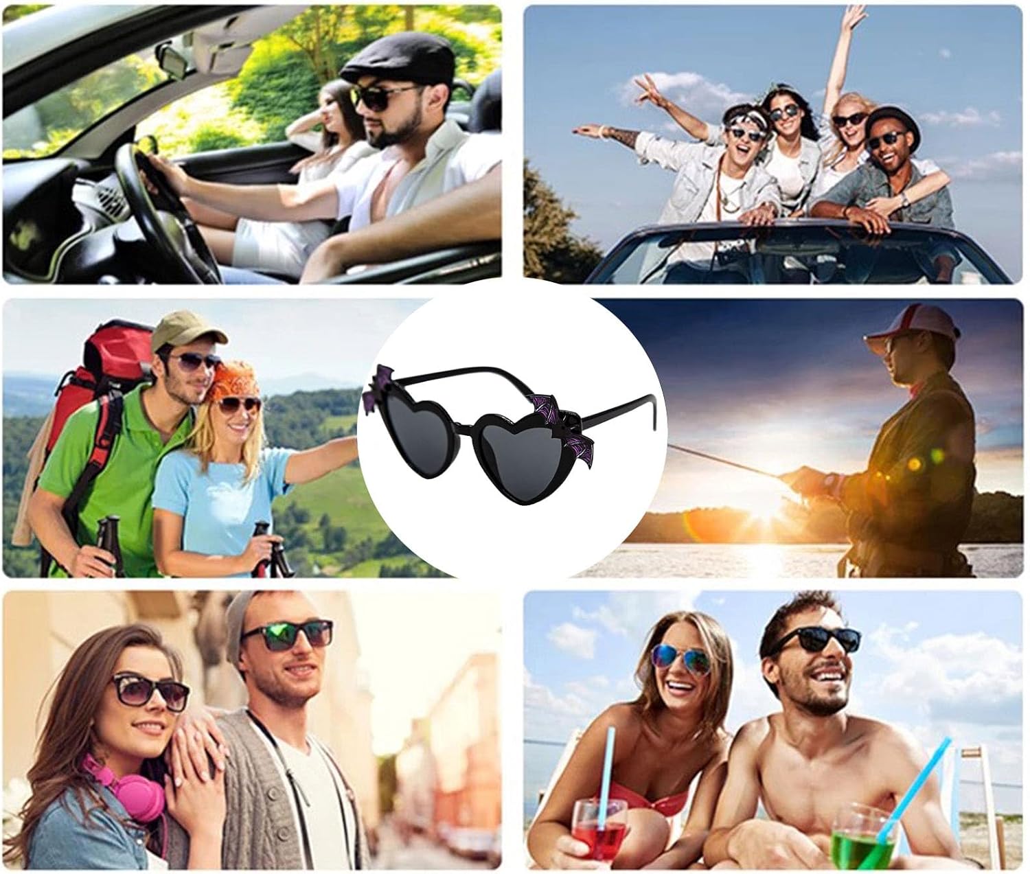 YAMEIZE Halloween Heart Shaped Sunglasses - Love Bat Wing Rave Festival Party Funny Sunglasses - Image 6