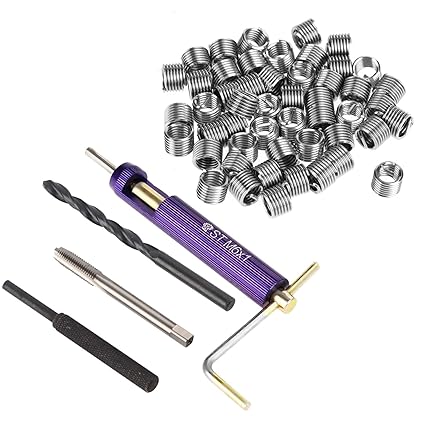 50 pcs M6 Stainless Steel m6 55466 m6x1 Metric Coarse Thread Repair Kit Wire Thread Insert Combination Tool Set Thread Repair Kit with Drill Bits Wrench Thread Taps