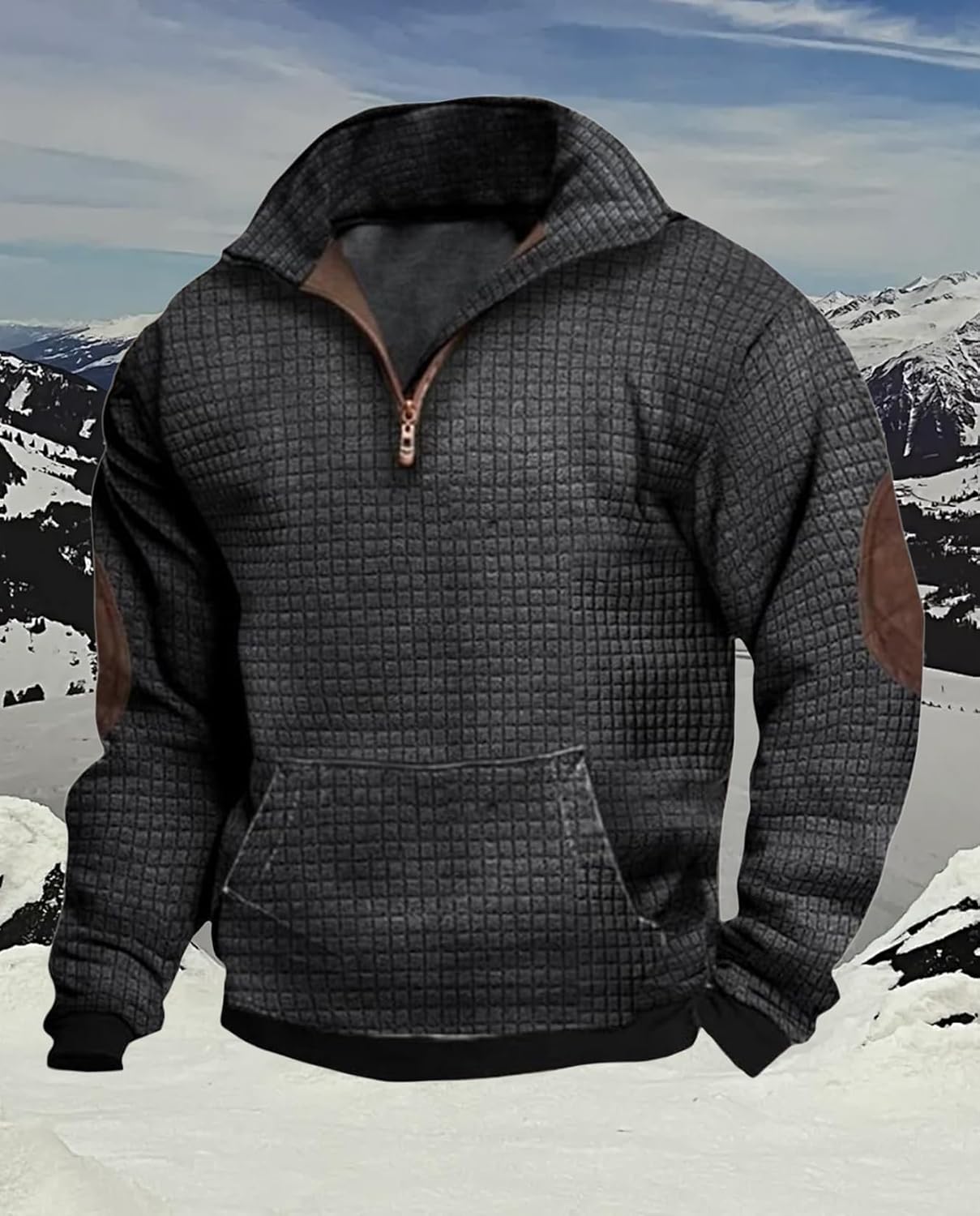 Western Sweatshirts for Men Aztec Retro Pullover Quarter Zip Sweatshirt Mens Stitching Color Fleece Sweatshirt - Image 5