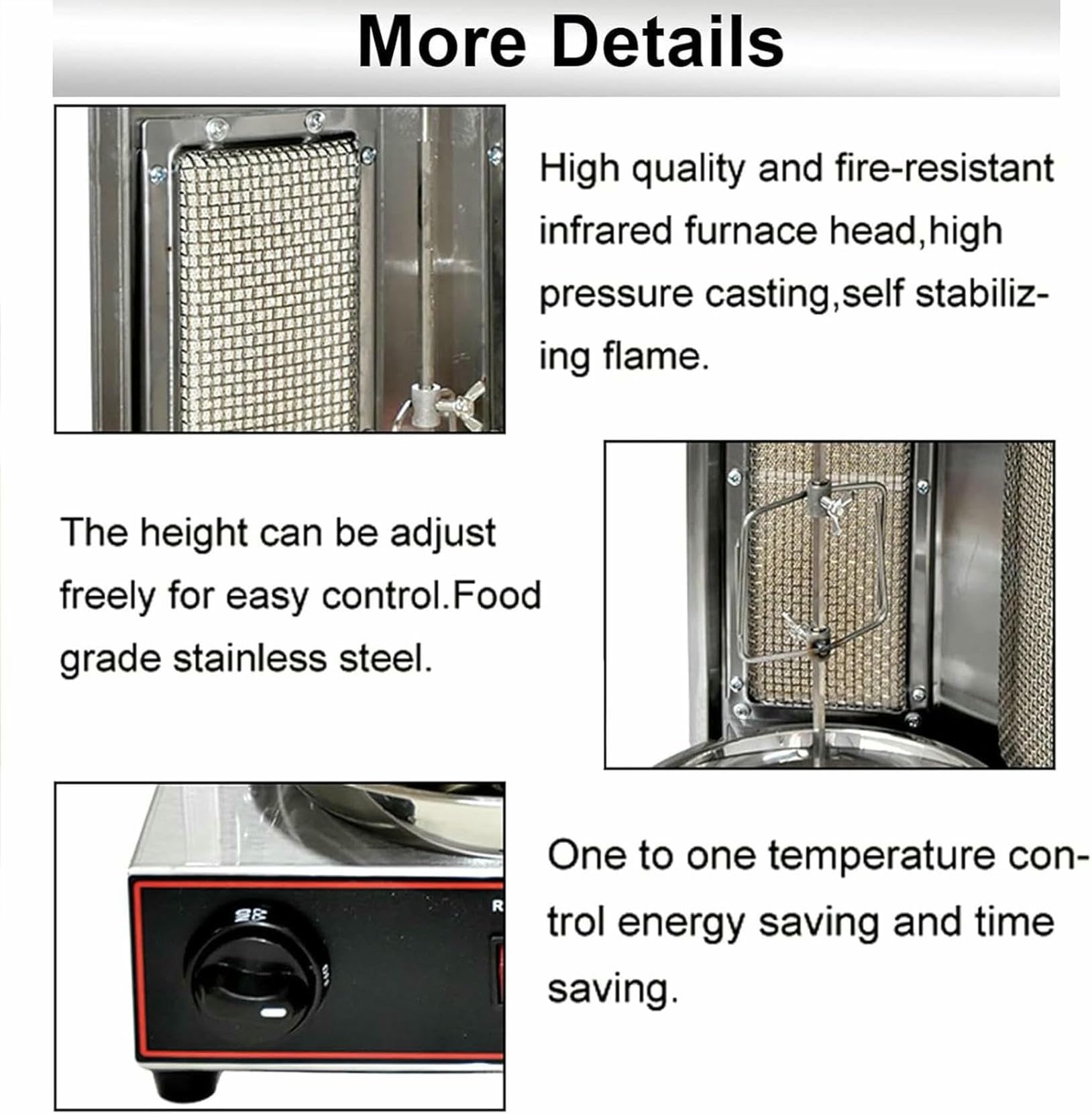 Máquina Eléctrica para Asar Kebabs, Parrilla Vertical, Asador De Carne para Gyros con Quemadores, Ajuste De Temperatura De 50 A 350 ℃ para Cocina Comercial Y Doméstica, L, Negro-L