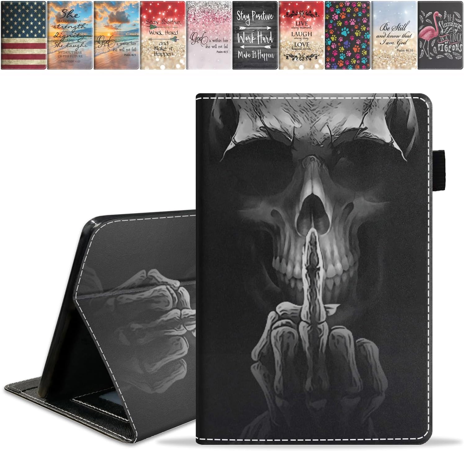 Case for All-New Kindle Fire HD 8/Fire HD 8 Plus Tablet (12th/10th Generation, 2022/2020 Release), Slim PU Leather Cover with Card Slot & Pencil Holder, Funny Skeleton Skull