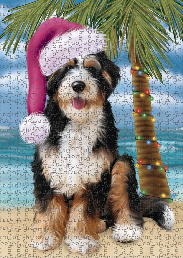 Christmas Summertime Beach Bernedoodle Dog Jigsaw Puzzle for Adults - Animal Printed Interlocking Puzzle Game Artwork - Gift for Dog Lover's -1000 Pcs 29.5"x19.7", PZLE62980
