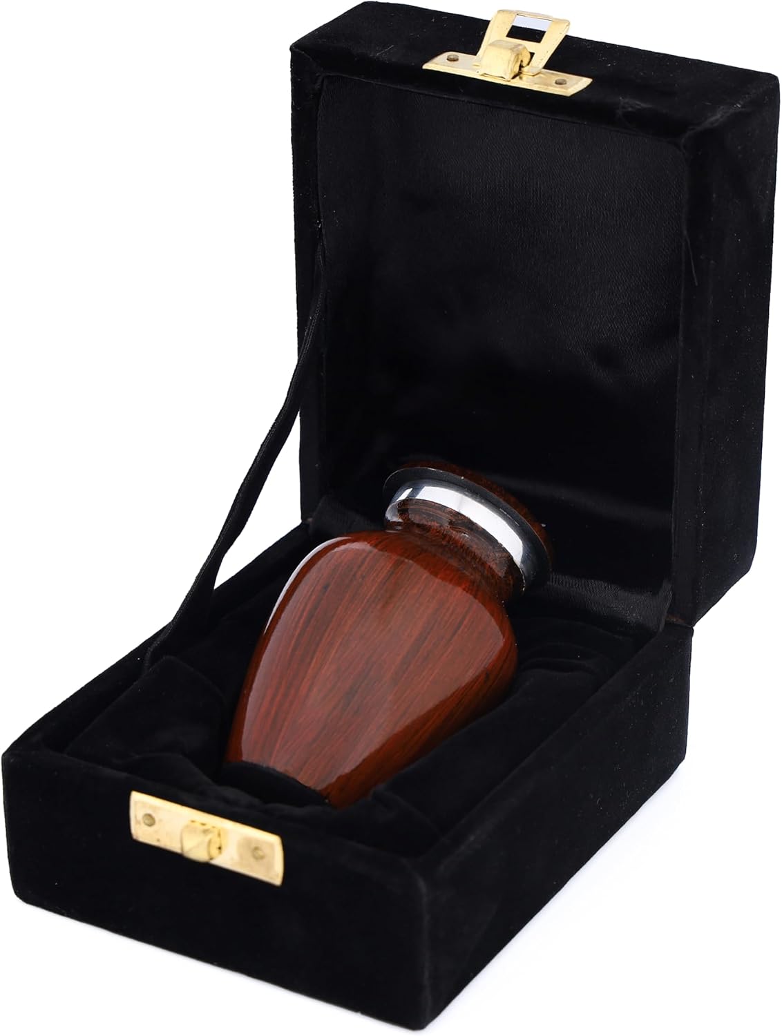 Bless International Hand-Engraved Small Decorative Brass Urn with Lid – 3" Mini Keepsake Urn for Human Ashes, Memorials – Petite Remembrance Vase with Velvet Storage Case & Funnel (Wooden Brown)