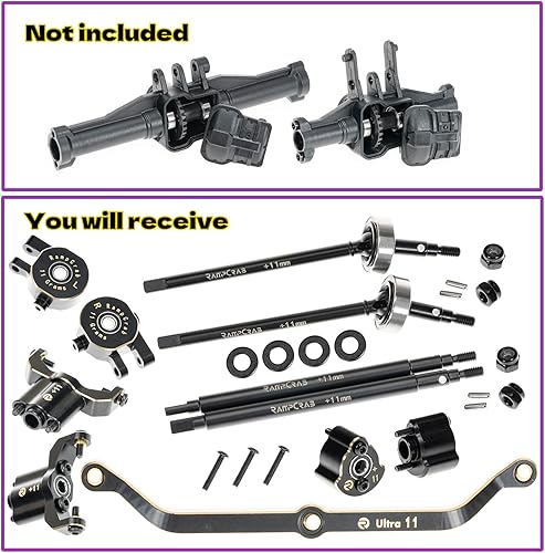 Miniatura 5 de Piezas de actualización de ensanchamiento del eje para TRX4M, 0.433 in más anchas en cada lado (delantero y trasero), piezas de actualización