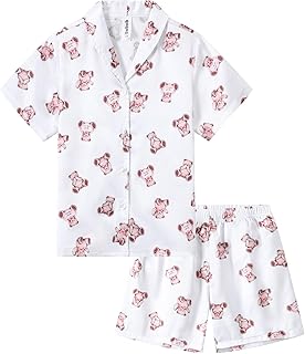 Girls Silk Satin Pyjamas Set Short Sleeve Button-Down Kids PJs Breathable Soft Nightwear Children Sleepwear Age 5-14
