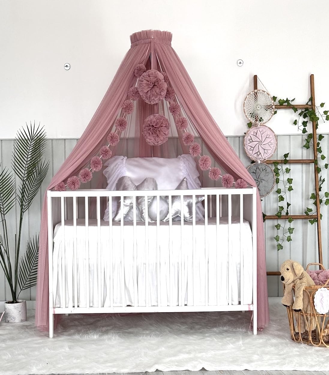 Baby Fancyroom Betthimmel für Babybett, Altrosa, Prinzessin Babywiege, Moskitonetz, Beistellbett Himmel, Babyzimmer Deko, Baldachin Kinderzimmer aus Premium Tüll