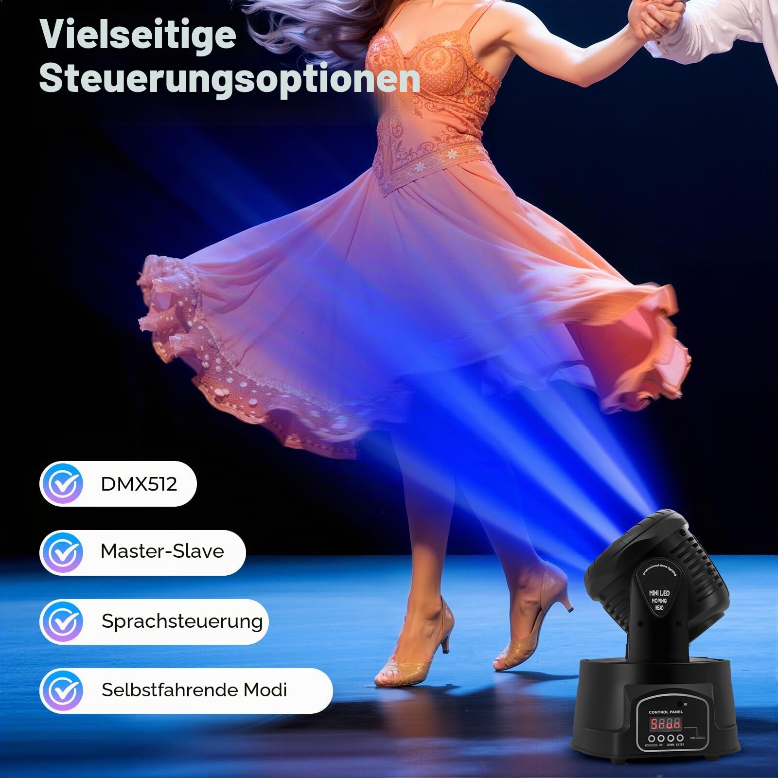 Moving Head Partylicht 4-in-1 LED Discolicht Partylicht Mini Bühnenlicht mit Fernbedienung Geeignet für DJ Bar Club Bühne Halloween Weihnachten Party