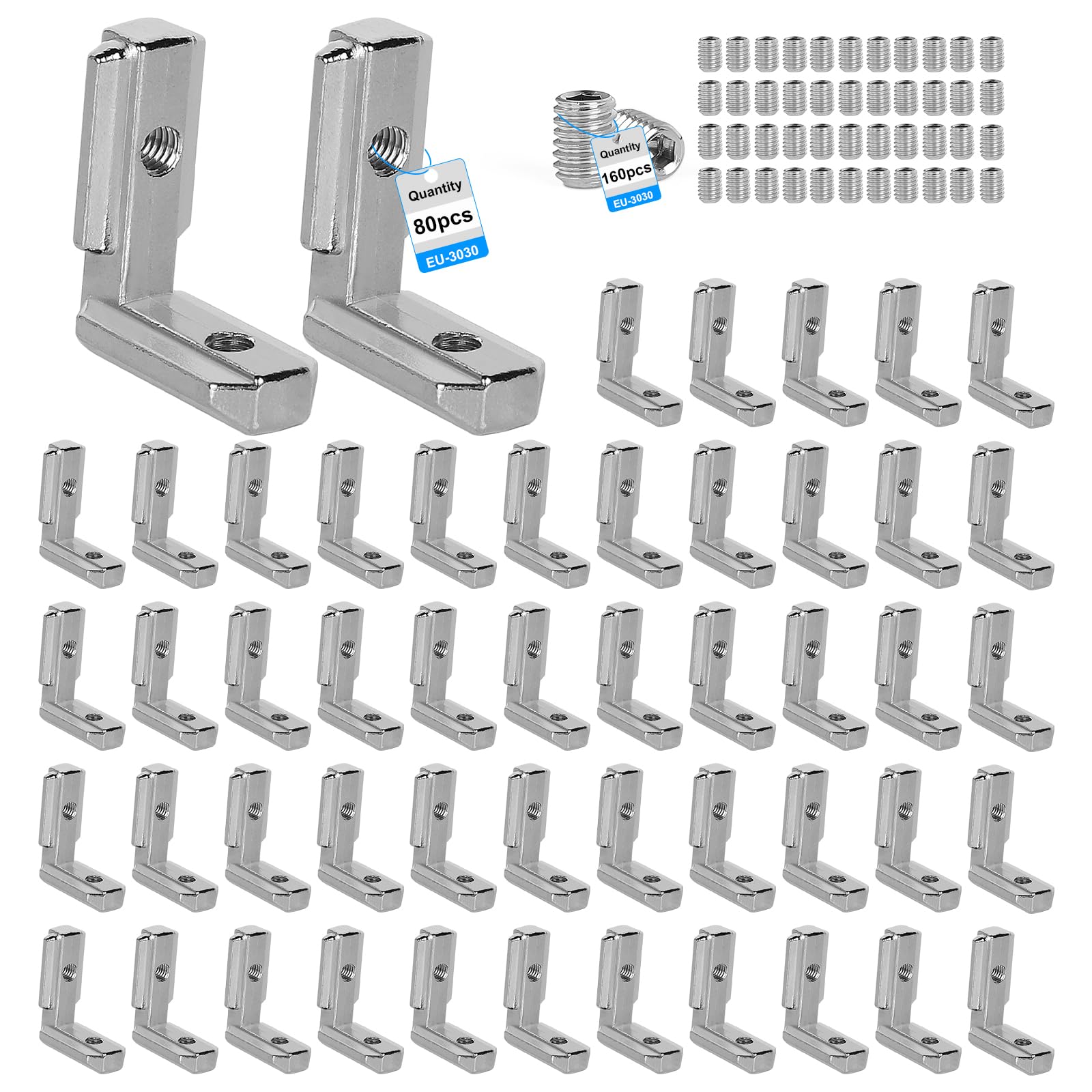 80 Stück Innenwinkel Winkelverbinder Aluprofil 3030 Nut8 M6 T-Nut 90° L-Form Profil Aluminium Winkel T-Slot Eckverbinder für 30er-Serie Europäischer Standard-Aluminium-Profil mit 160 Schrauben