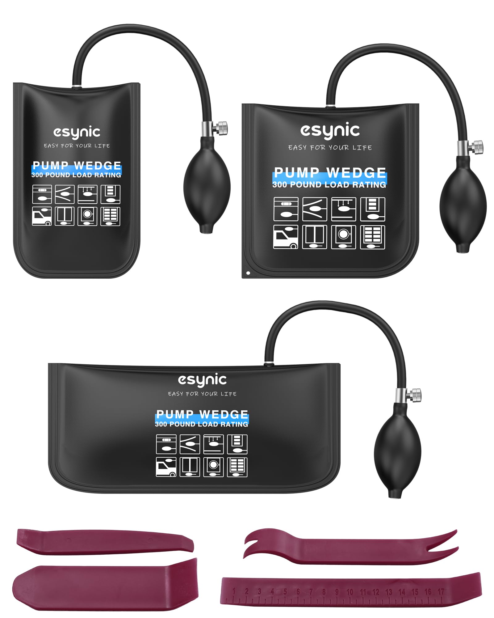 eSynic Air Wedge Pump Kit 3PCS Cuñas Inflables Herramienta de Alineación Elevación para Puertas Ventanas Muebles