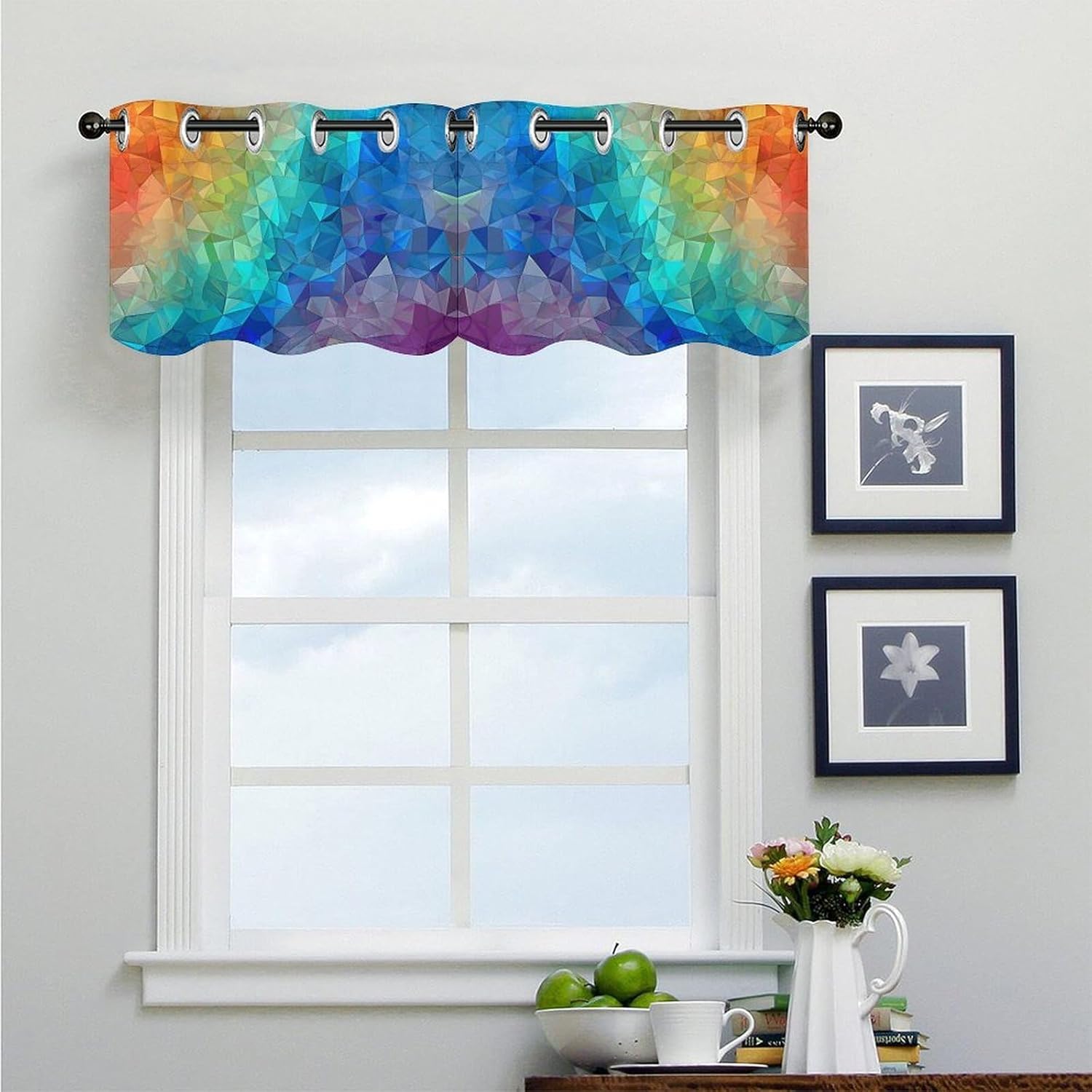Rainbow Triangle 2 Pack Valance Curtains Window Treatments. Adjustable Curtain with Rod Pocket.Cafe Curtains is Half Curtains for Privacy Decorative 52x18.1 Inch.