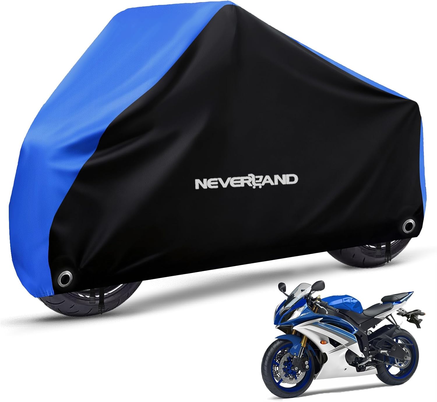 NEVERLAND Motorcycle Cover Waterproof Outdoor - All Season Scooter Covers Heavy Duty with 2 Lock-Holes, Bandage & Storage Bag Fits Most Motorcycles, Scooters, Dirt Bikes, Sportbikes (Up to 86”)