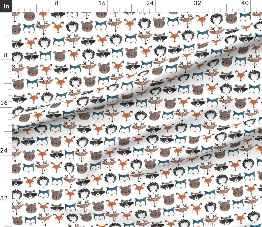Spoonflower Fabric - Forest Animal Woodland Fox Deer Bear Hedgehog Owl White Brown Orange Printed on Petal Signature Cotton Fabric by The Yard - Sewing Quilting Apparel Crafts Decor