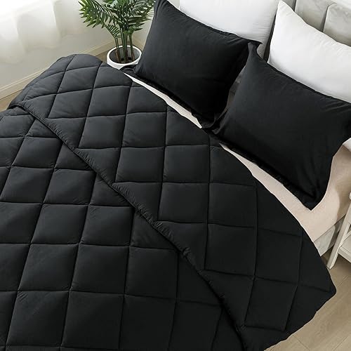 Miniatura 3 de Juego de edredón de tamaño individual con 1 funda de almohada, edredón de cama alternativo al plumón para todas las estaciones, ligero, lavable a