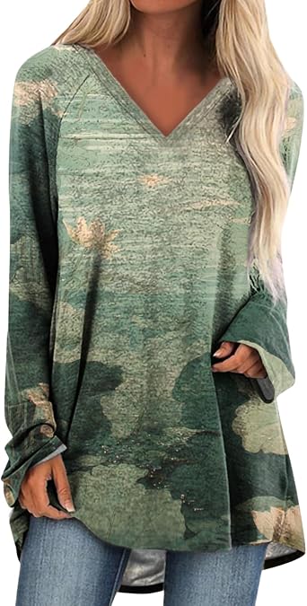 Womens Sweatshirt Vintage Japanese Art Floral Long Sleeve V Neck Spring T Shirt Lightweight Casual Pullover Tops