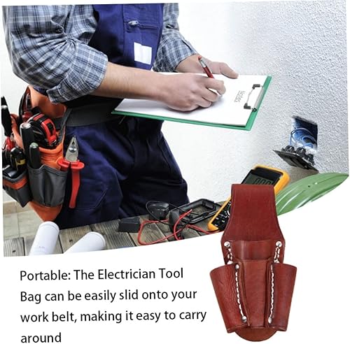 Miniatura 4 de Caja de herramientas bolsa de cinturón de cuero resistente bolsa de bolsillo de herramientas con 4 bolsillos para electricista