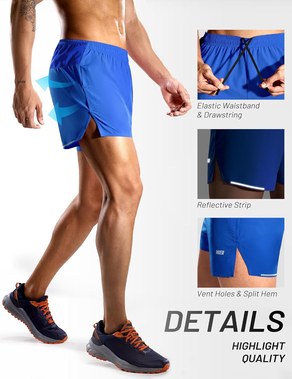 MIER Limitless - Men's 3.5'' Running Shorts, Quick Dry Brief-Lined Marathon Racing Shorts with Pockets, Packable