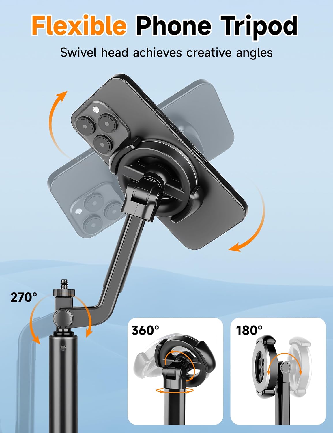 Magnetic Tripod for iPhone, 69" Phone Tripod Selfie Stick with Stake, Remote & 2 in 1 Phone Holder, Extendable Cell Phone Stand for Golf Recording Travel, Compatible with iPhone and Android Cellphone