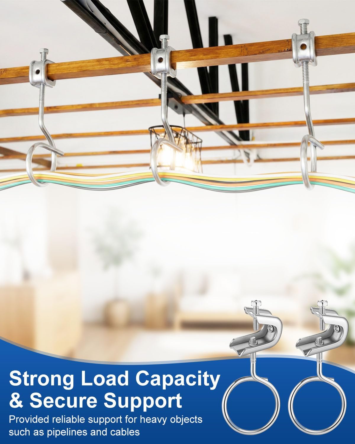 1/4" x 20 Beam Clamps Steel Small C Clamp with Screws Rings, Metal Cable Clamp with Threaded Bridle Rings Hangers for Pipe Cable (50, 2 Inch Bridle Rings)