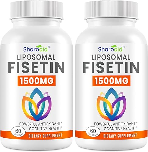 Suplementos de fisetina de 1500 mg, potente absorción con entrega liposomal, 98% de fisetina pura, antioxidante de polifenol para un envejecimiento