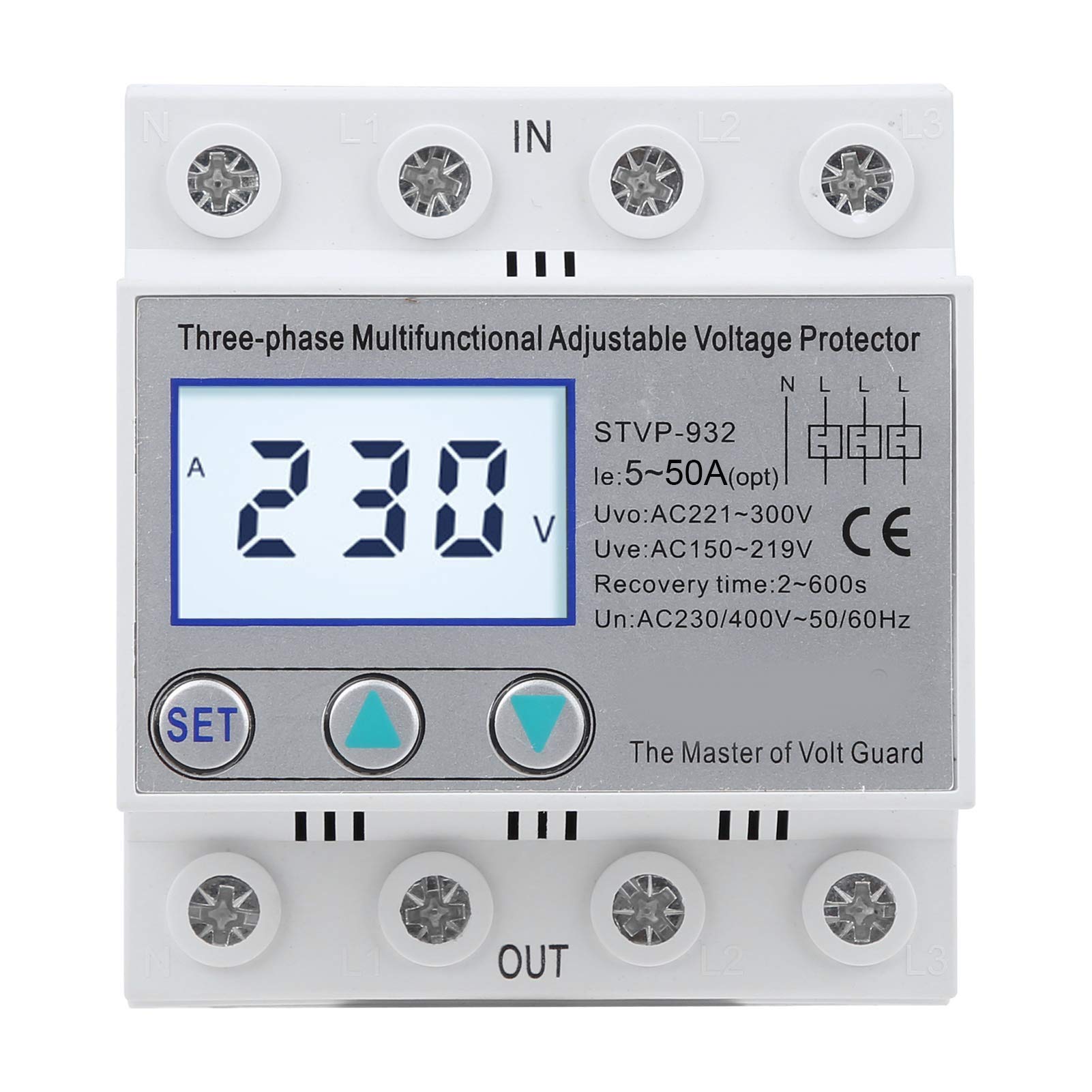 Protezione di Tensione Regolabile LCD Trifase Multifunzione Ripristino Automatico 230 V/400 V CA Protezione da Sovratensione Sottotensione Dispositivo di Protezione Della Tensione(50A)