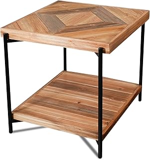CONSDAN StoneCreek Solid Fir Wood Side Table - Metal Frame, 2-Tier End T...