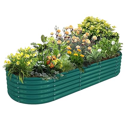 Tramull 8x3x1.5FT Galvanized Raised Garden Bed Kit Oval Metal Ground Planter Box Outdoor Bottomless Planter Raised Beds for Vegetables Flowers Herbs Fruits, Green