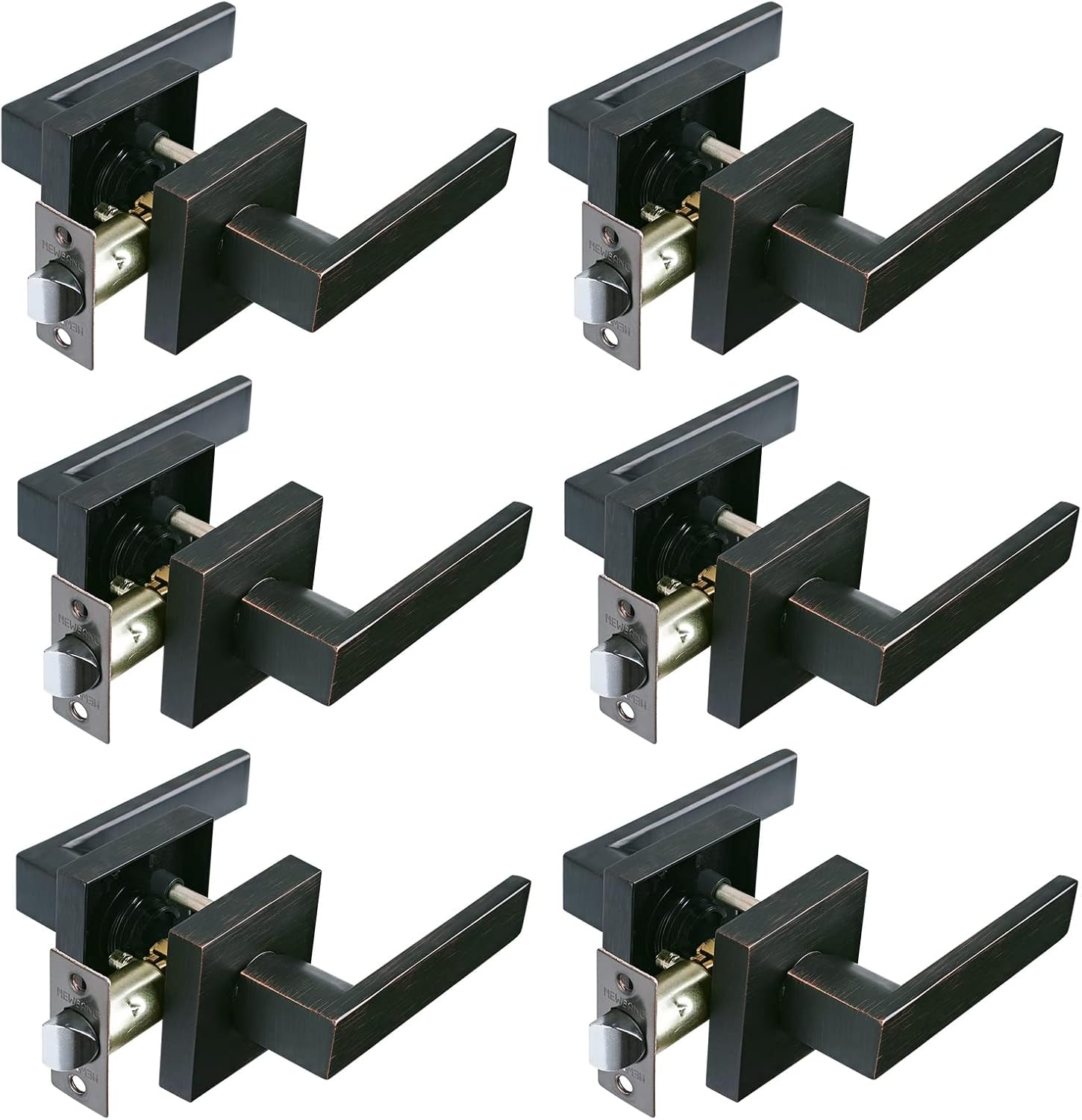 NEWBANG （Keyed Handleset for Single Front Door + (6 Pack) Passage Door Lever in Oil Rubbed Bronze Finish