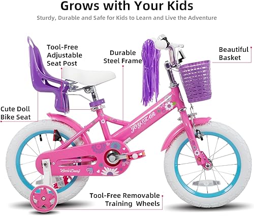 Miniatura 2 de Joystar - Little Daisy - Bicicleta infantil, unisex, para niños de 2 a 7 años, de 12, 14 y 16 pulgadas, con asiento para muñeca, serpentinas,