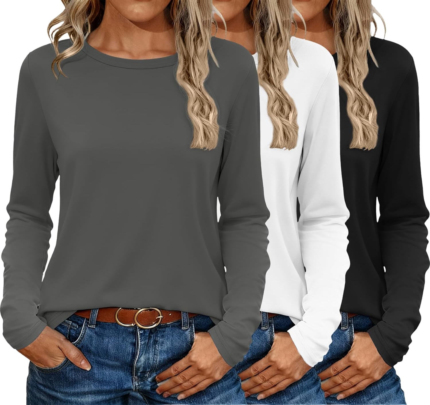 Ekouaer Women 3-Pack Long Sleeve Thermal Tops