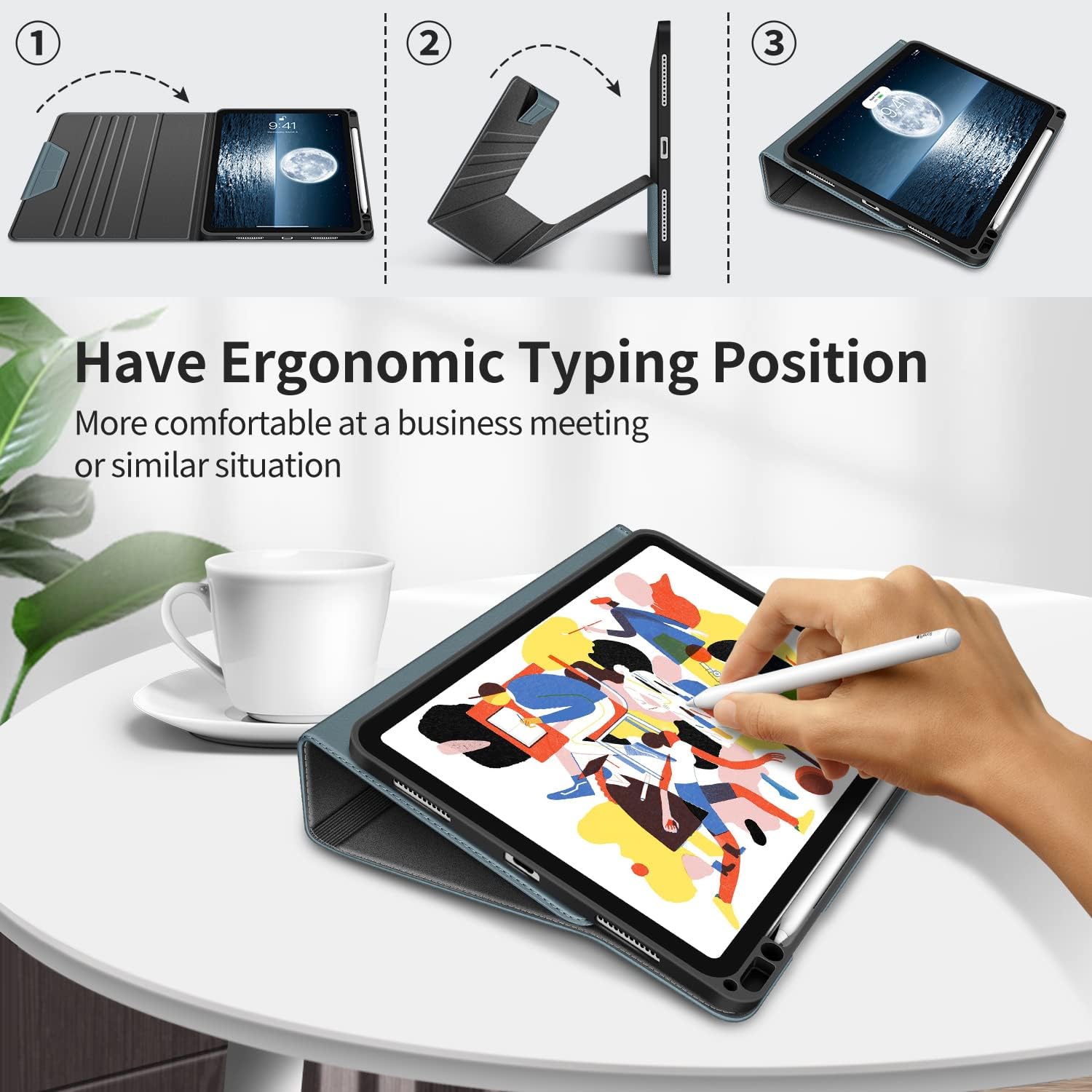 H HOLIMET Case for iPad Air 11 inch M3/M2 (2025/2024)/iPad Air 5th Generation 2022/iPad Air 4th Generation 2020 10.9" with Pencil Holder Soft Back Shockproof Protective Cover Vegan Leather